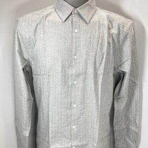 Club Monaco Men’s Refined Pinstripe Twill Button-Down Shirt – Heather Grey, Size
